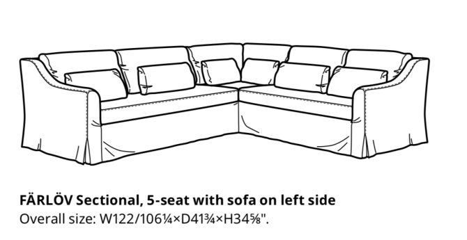 IKEA FARLOV Slipcover for 5-Seat Sectional Sofa LEFT Djuparp Dark Gray Cover 603.066.77