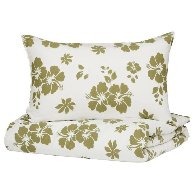 IKEA VARTOREL Duvet Cover and Pillowcases King Green White 304.985.50